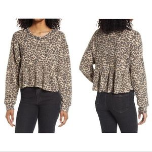La La Land Creative Ruffle Hem Top Leopard Print Size Small Brown/Black